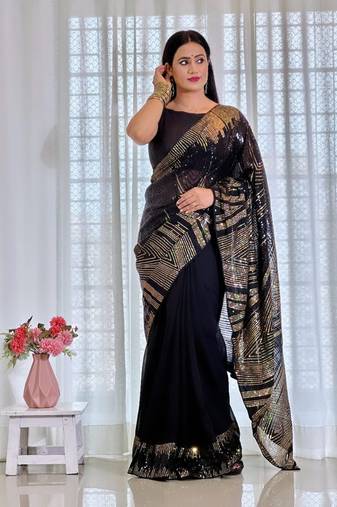 black Georgette sequin saree With Blouse