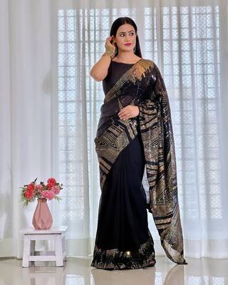 black Georgette sequin saree With Blouse 1