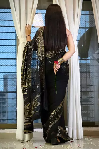 black Georgette sequin saree With Blouse