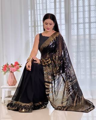 black Georgette sequin saree With Blouse 3