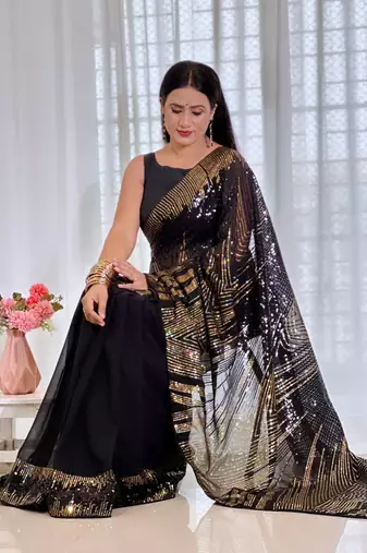 black Georgette sequin saree With Blouse