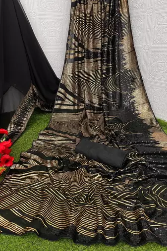 black Georgette sequin saree With Blouse