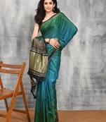 Blue printed silk saree with blouse