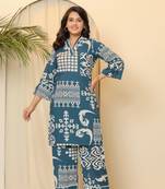 Blue printed cotton hardik hibis co-ord sets