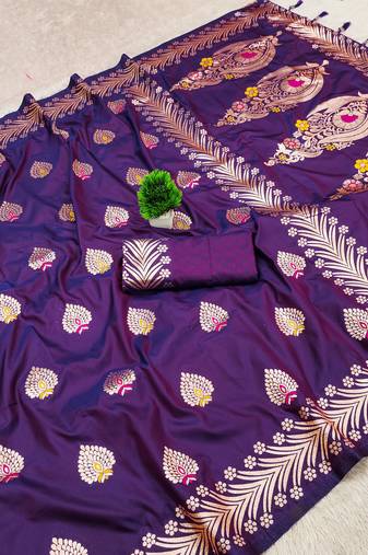 Purple Banarasi silk blend Rich Pallu Saree