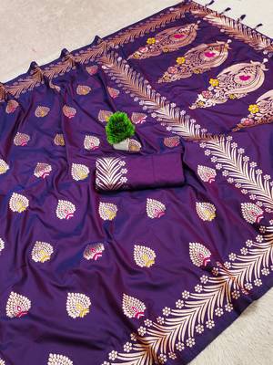 Purple Banarasi silk blend Rich Pallu Saree 1