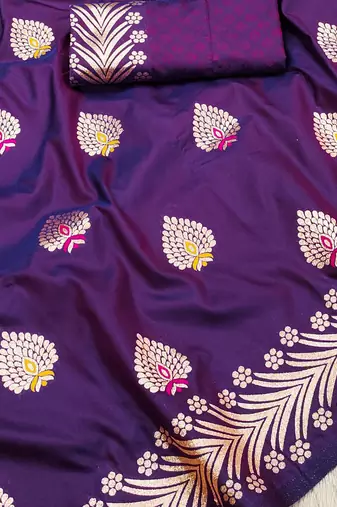 Purple Banarasi silk blend Rich Pallu Saree