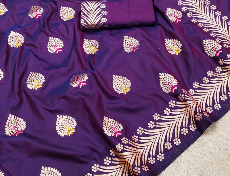 Purple Banarasi silk blend Rich Pallu Saree