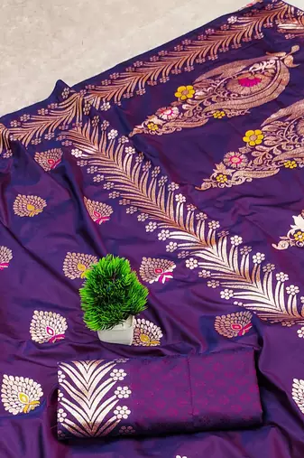 Purple Banarasi silk blend Rich Pallu Saree