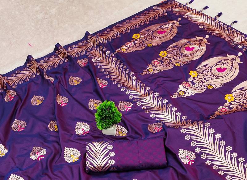 Purple Banarasi silk blend Rich Pallu Saree