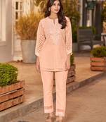 Peach embroidered cotton iyana salmon co-ord sets