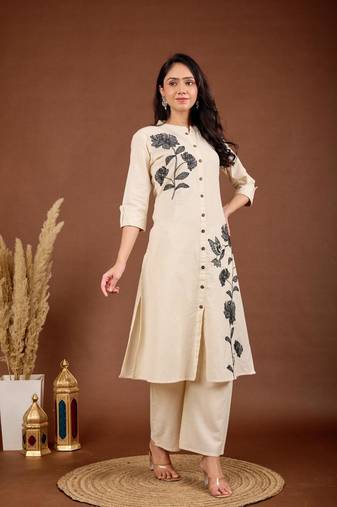 White embroidered cotton rajhans mono co-ord sets
