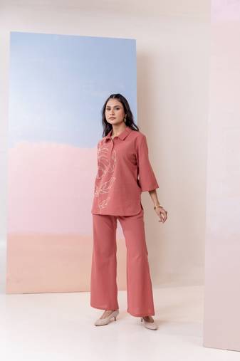 Orange embroidered cotton purna tangerine co-ord sets
