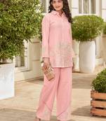 Pink embroidered cotton iyana candy co-ord sets