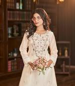 Beige embroidered silk blend gaurisha pearl co-ord sets