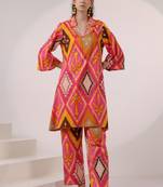 Multicolor printed cotton kara apricot co-ord sets