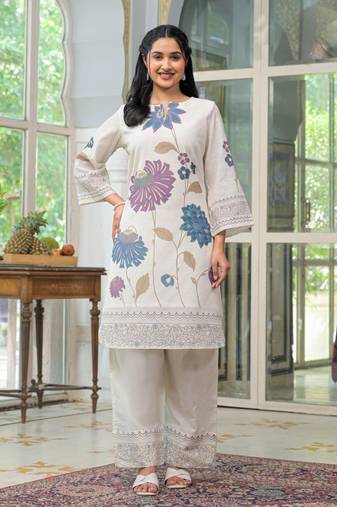 White printed cotton vastramaya imperial co-ord sets