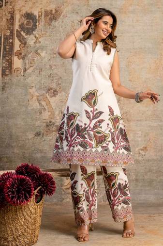 White printed cotton hardik honey co-ord sets