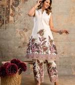 White printed cotton hardik honey co-ord sets