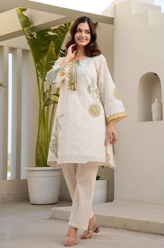 White printed cotton teresa subtle co-ord sets