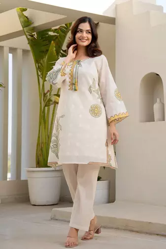 White printed cotton teresa subtle co-ord sets