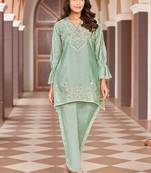 Green embroidered viscose rayon ayat minty co-ord sets