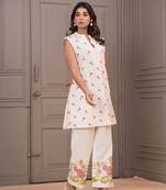 White printed cotton maurya coral co-ord sets