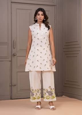 White printed cotton maurya verbena co-ord sets 1