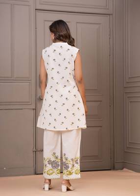 White printed cotton maurya verbena co-ord sets 3