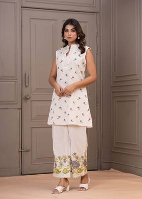 White printed cotton maurya verbena co-ord sets 4