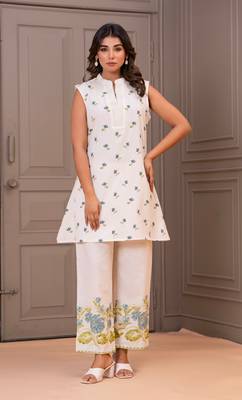 White printed cotton maurya raffles co-ord sets 1