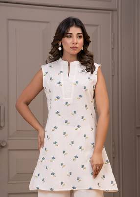 White printed cotton maurya raffles co-ord sets 2