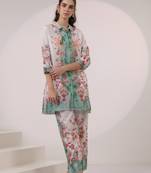 White printed blended cotton kara pine co-ord sets