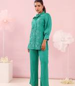 Green embroidered cotton purna emerald co-ord sets