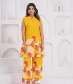 Yellow printed cotton maurya dandelion co-ord sets