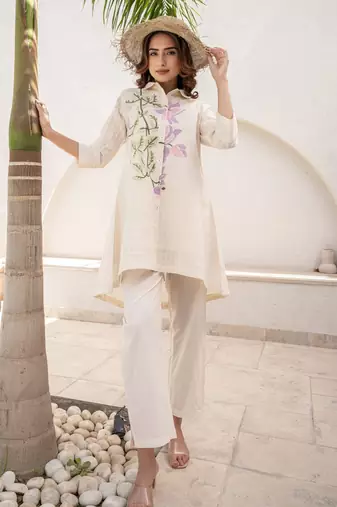 White printed cotton teresa creeper co-ord sets