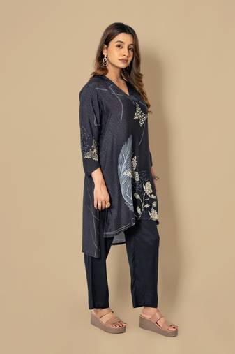 Navy blue printed blended cotton naina spruce co-ord sets