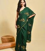 Green embroidered chiffon saree with blouse