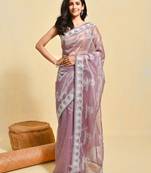 Purple embroidered organza saree with blouse