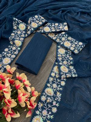 teal Georgette sequin saree With Blouse Set 4