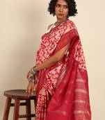 Red woven design viscose saree with blouse