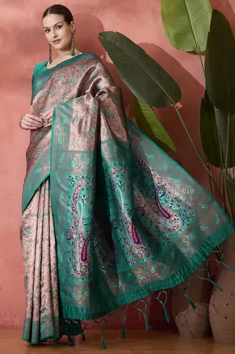 green Poly silk blend Saree with Blouse