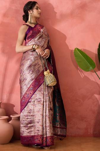 maroon Poly silk blend Saree with Blouse