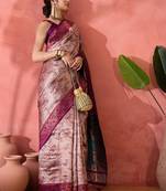 maroon Poly silk blend Saree with Blouse