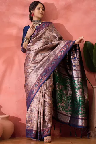 navy blue Poly silk blend Saree with Blouse