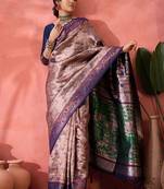 navy blue Poly silk blend Saree with Blouse