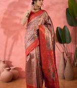 red Poly silk blend Saree with Blouse