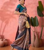 teal Poly silk blend Saree with Blouse