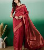 red Khadi Organza Saree with Blouse