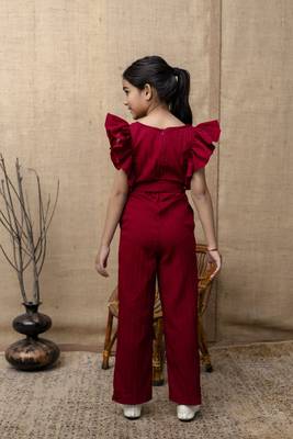 Red Viscose printed jumpsuit set for girls 3